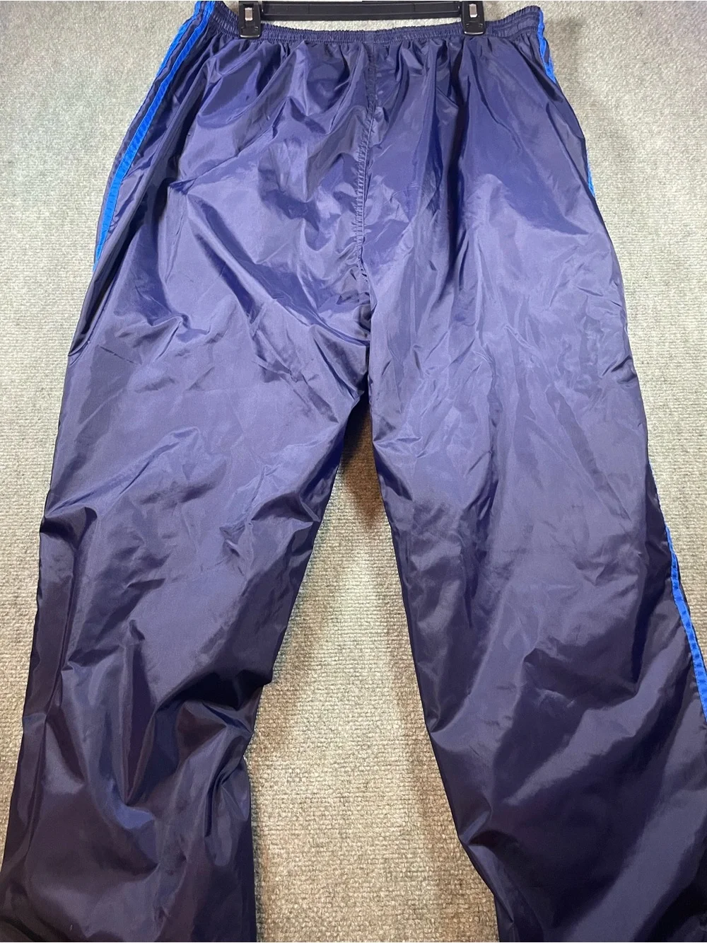 Vintage Men's adidas Y2K Navy Track Pants with Royal Blue Side Stripes